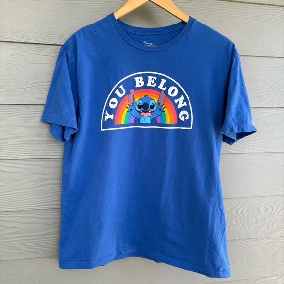Disney Tops - Disney Pride Collection Blue Shirt with “You Belong” & Stitch Graphic Size L
